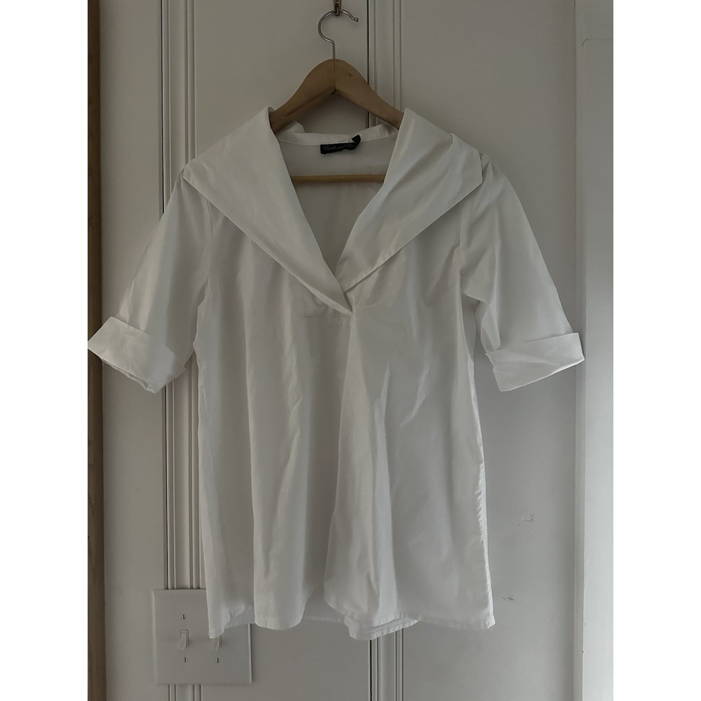 Estelle and Finn‎ White Blouse Womens Small Structured Collar Short Sleeve